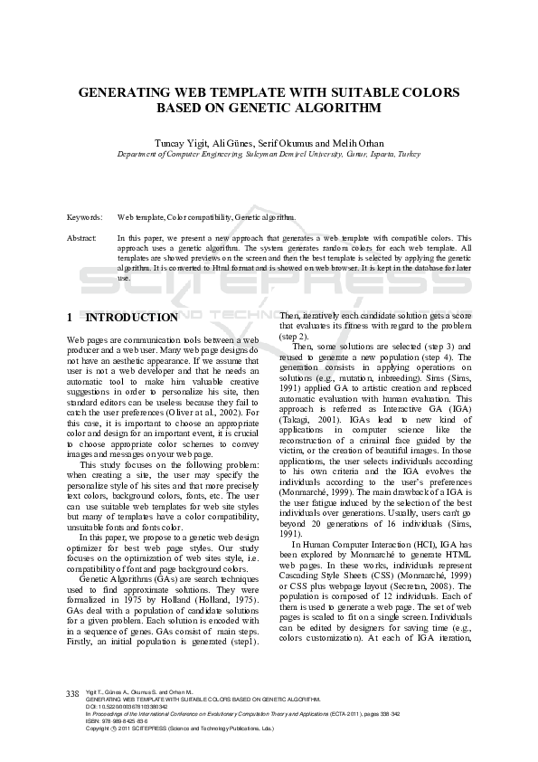 (PDF) Web Template Generation Using Genetic Algorithm for Color Selection