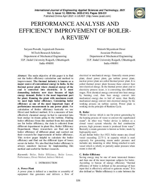 (PDF) Performance Analysis and Efficiency Improvement of Boilera Review