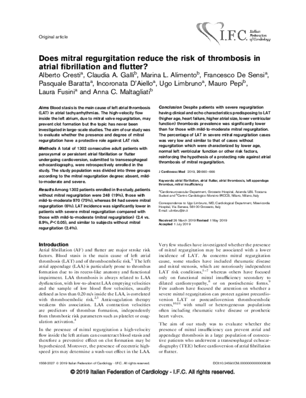 (PDF) Does mitral regurgitation reduce the risks of thrombosis in ...