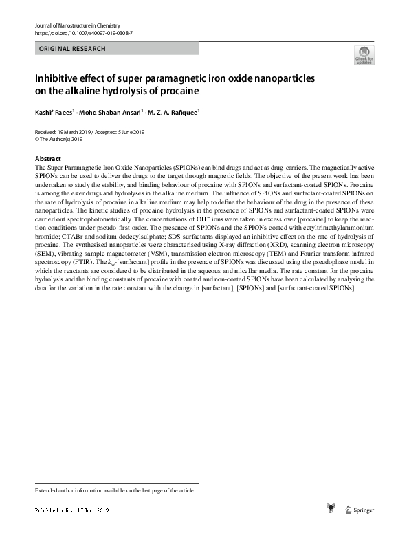 (PDF) Inhibitive effect of super paramagnetic iron oxide nanoparticles ...