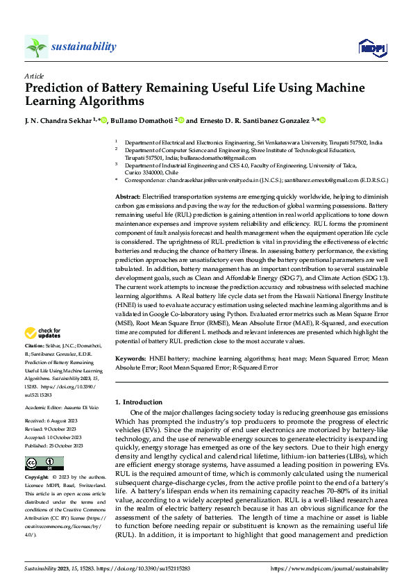 (PDF) Prediction of Battery Remaining Useful Life Using Machine ...