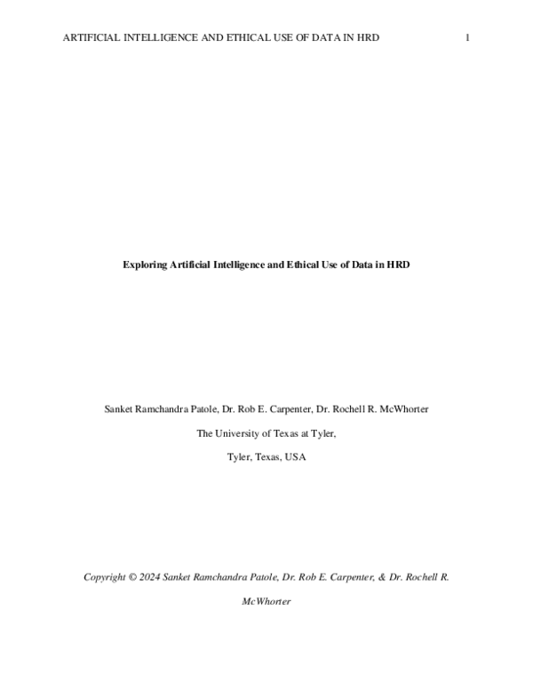 (PDF) Artificial Intelligence (AI) and Ethical Use of Data in HRD