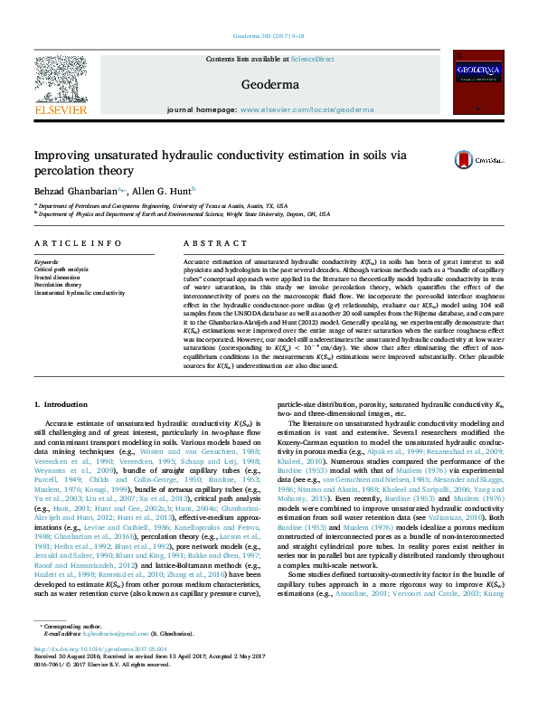 (PDF) Improving unsaturated hydraulic conductivity estimation in soils ...