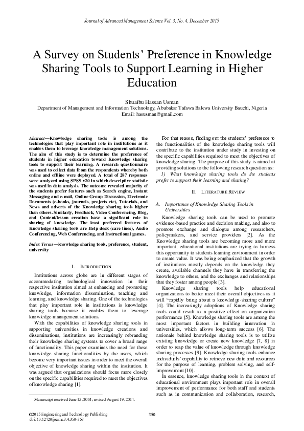 (PDF) A Survey on Students’ Preference in Knowledge Sharing Tools to ...