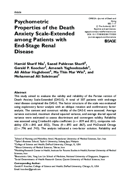 (PDF) Psychometric properties of the Death Anxiety Scale (DAS) among ...