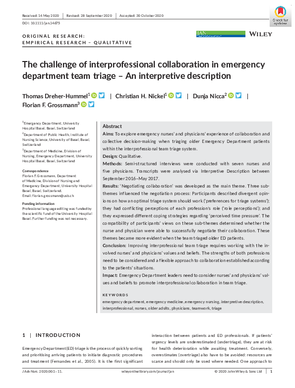 (PDF) The challenge of interprofessional collaboration in emergency ...