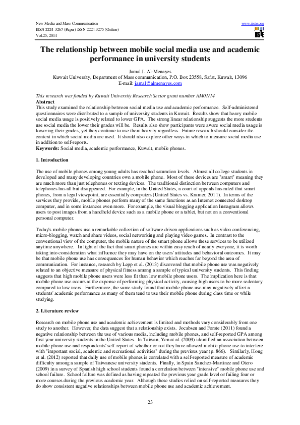 (PDF) The relationship between mobile social media use and academic ...