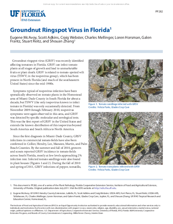 (PDF) Groundnut Ringspot Virus in Florida | Stuart Reitz - Academia.edu