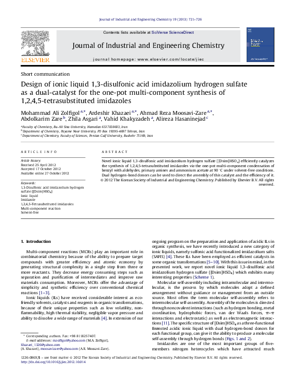 (PDF) Design of ionic liquid 1,3-disulfonic acid imidazolium hydrogen ...