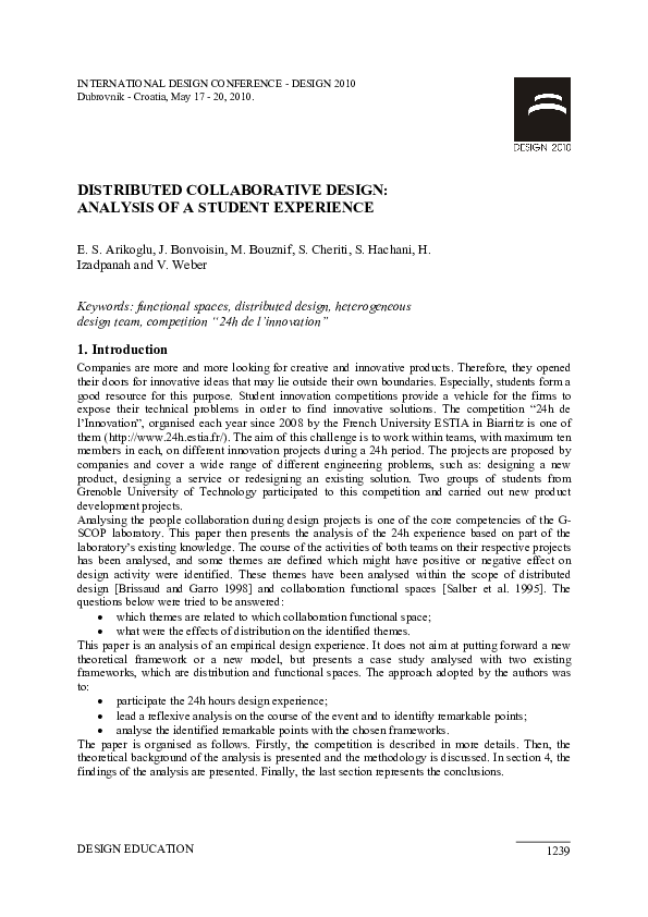 (PDF) Distributed Collaborative Design: Analysis of a Student Experience