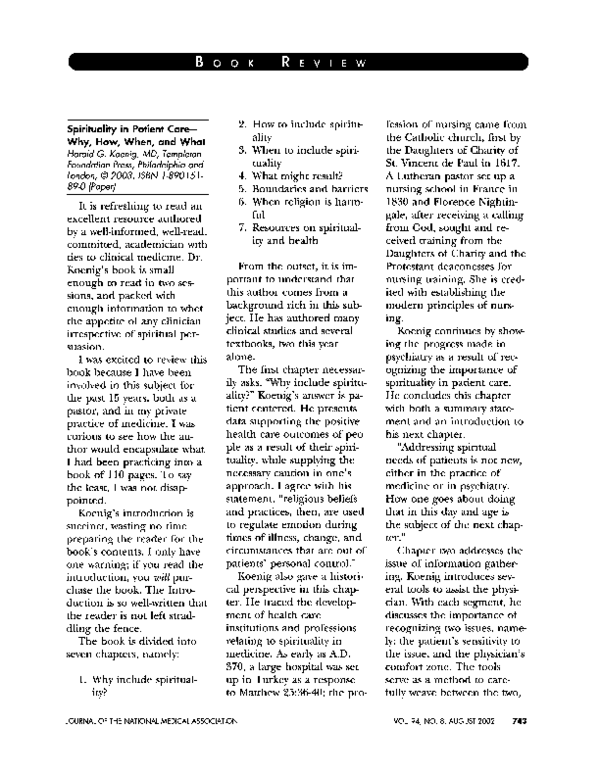 (PDF) Spirituality in Patient Care-Why, How, When, and What