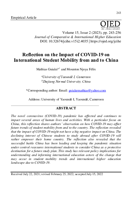 (PDF) Reflection on the Impact of COVID-19 on International Education ...