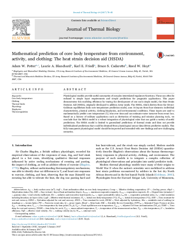 (PDF) Mathematical prediction of core body temperature from environment ...