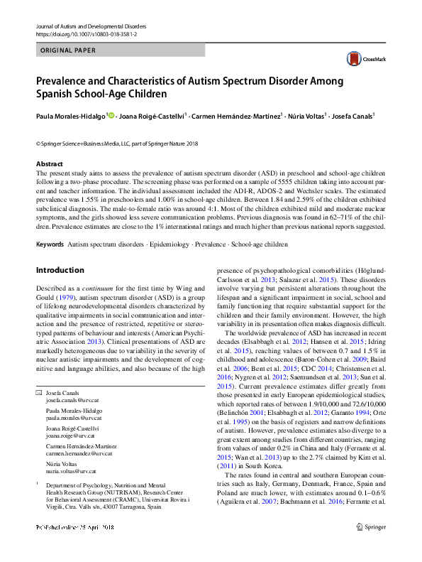(PDF) Prevalence and Characteristics of Autism Spectrum Disorder Among ...