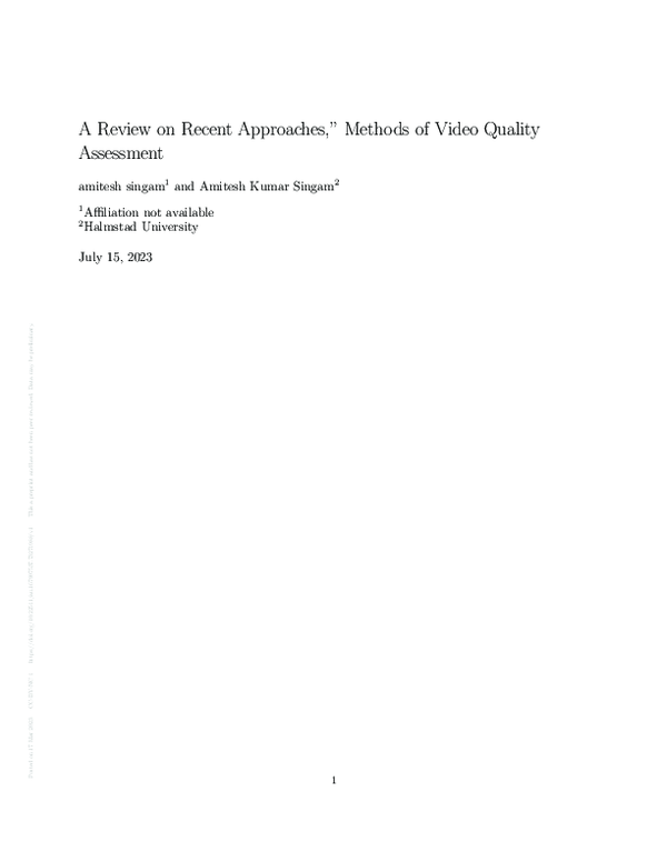 (PDF) A Review on Recent Approaches," Methods of Video Quality Assessment