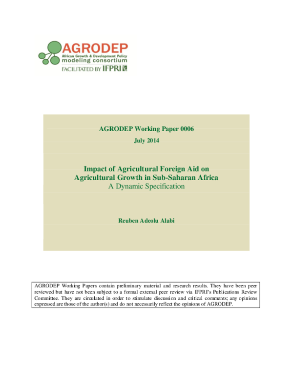 (PDF) Impact of agricultural foreign aid on agricultural growth in sub ...