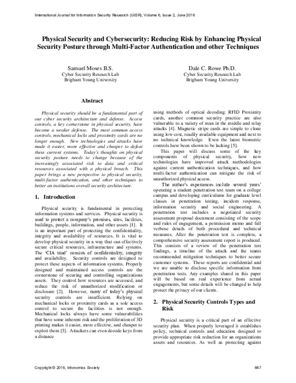 (PDF) Physical Security and Cybersecurity: Reducing Risk by Enhancing ...