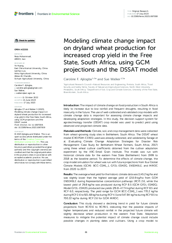 (PDF) Modeling climate change impact on dryland wheat production for ...