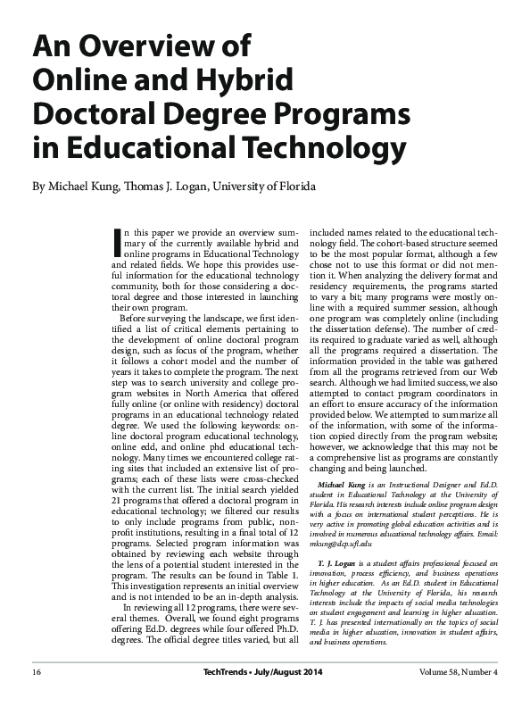 (PDF) An Overview of Online and Hybrid Doctoral Degree Programs in ...