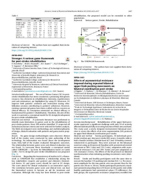 (PDF) Stronger: A serious game framework for post-stroke rehabilitation