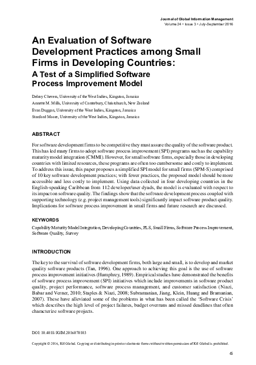 (PDF) An Evaluation of Software Development Practices among Small Firms ...