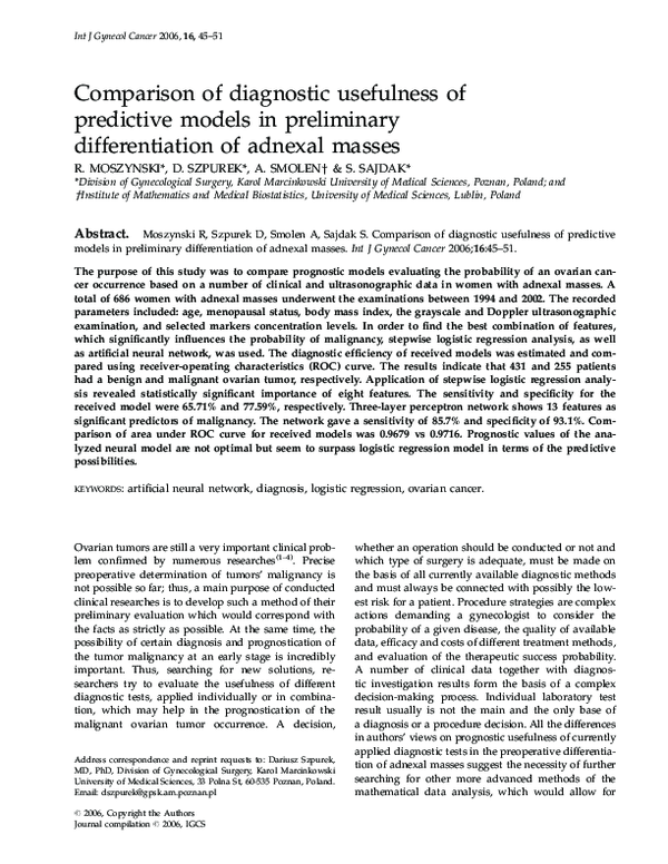 (PDF) Comparison of diagnostic usefulness of predictive models in ...