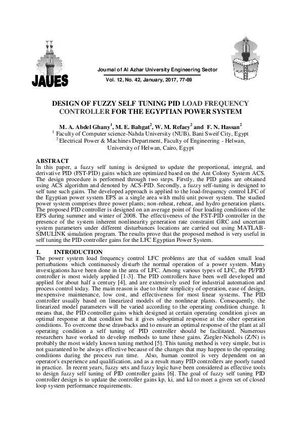 (PDF) Design of Fuzzy Self Tuning Pid Load Frequency Controller for the ...