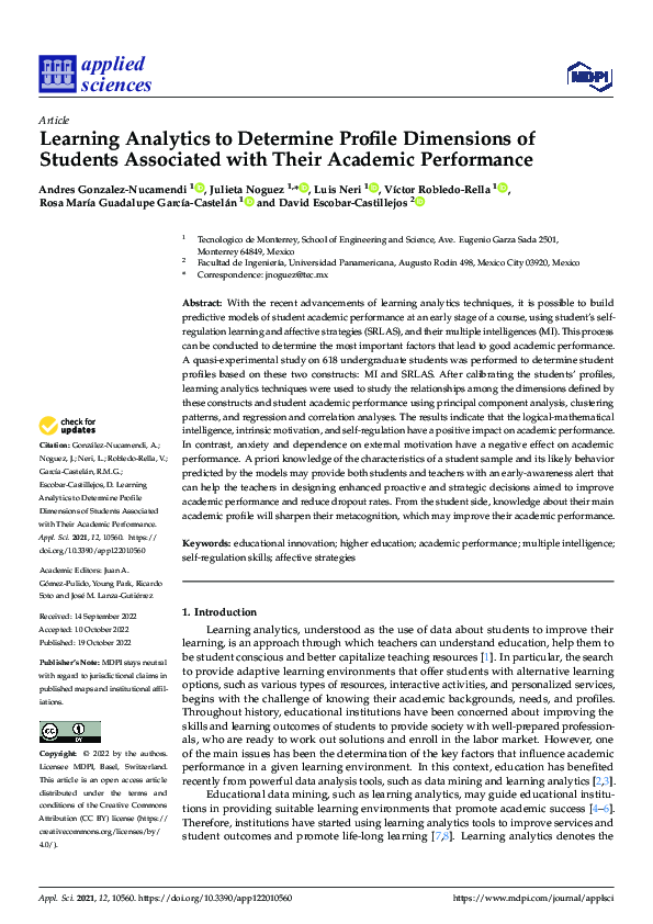 (PDF) Learning Analytics to Determine Profile Dimensions of Students ...