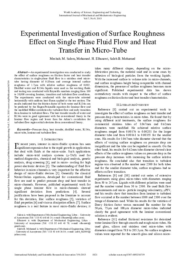 (PDF) Experimental Investigation of Surface Roughness Effect on Single ...