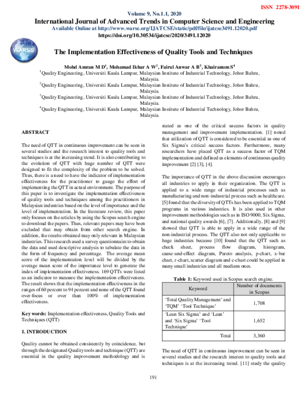 (PDF) The Implementation Effectiveness of Quality Tools and Techniques