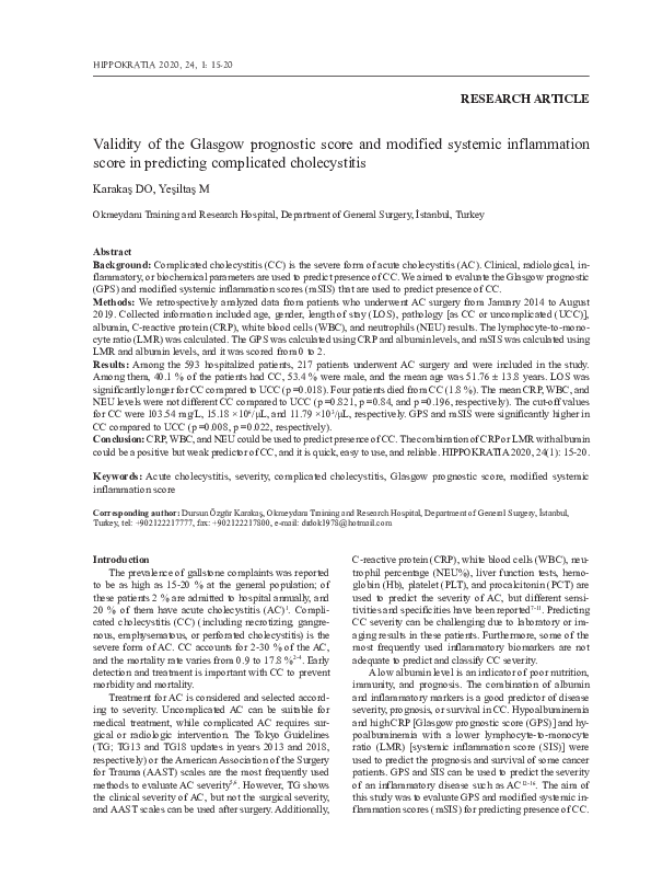 (PDF) Validity of the Glasgow prognostic score and modified systemic ...