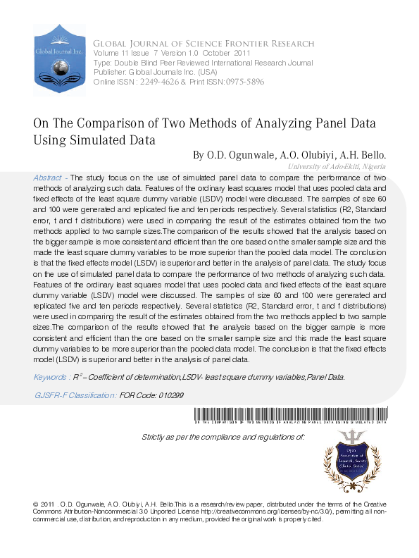(PDF) On The Comparison of Two Methods of Analyzing Panel Data Using ...