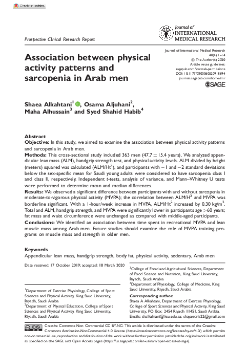 (PDF) Association between physical activity patterns and sarcopenia in ...