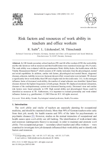 (PDF) Risk factors and resources of work ability in teachers and office ...