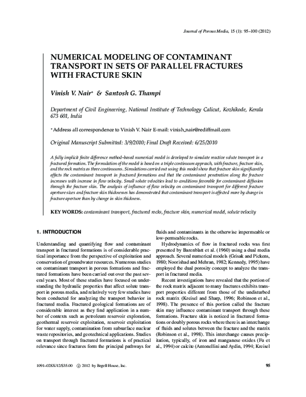 (PDF) Numerical Modeling of Contaminant Transport in a Porous Medium ...