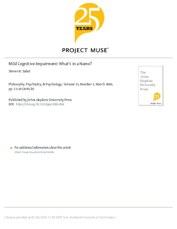 (PDF) Mild Cognitive Impairment: What's in a Name?