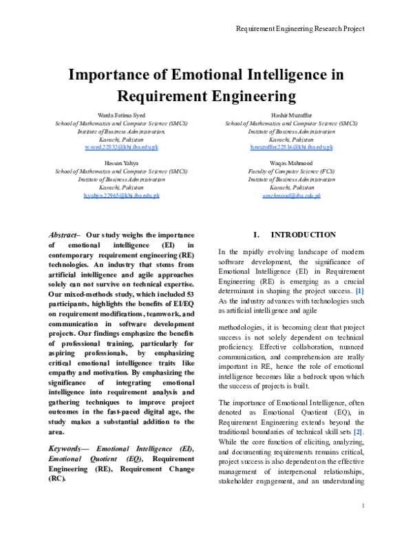 (PDF) Importance of Emotional Intelligence in Requirement Engineering