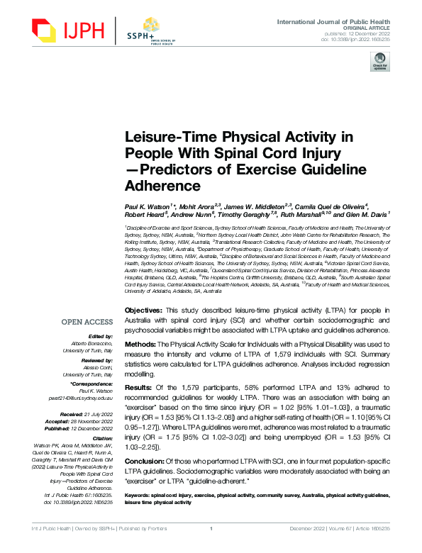(PDF) Leisure-Time Physical Activity in People With Spinal Cord Injury ...
