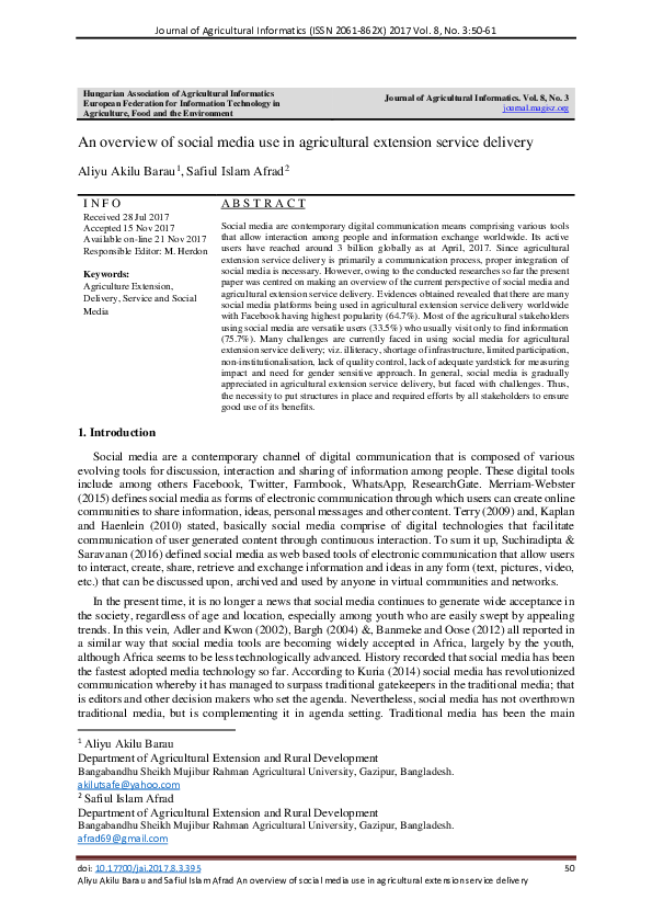 (PDF) An overview of social media use in agricultural extension service ...