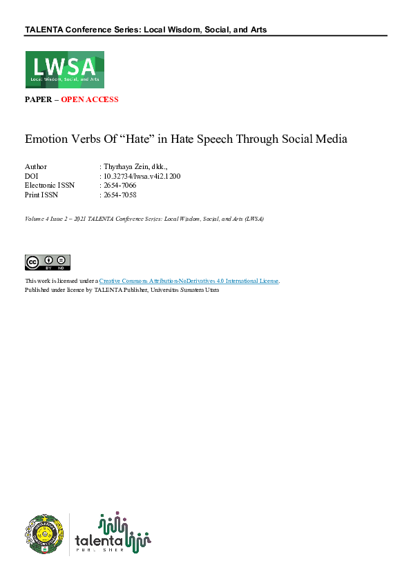 (PDF) Emotion Verbs Of “Hate” in Hate Speech Through Social Media