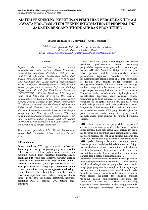 (PDF) Sistem Pendukung Keputusan Pemilihan Perguruan Tinggi Swasta ...