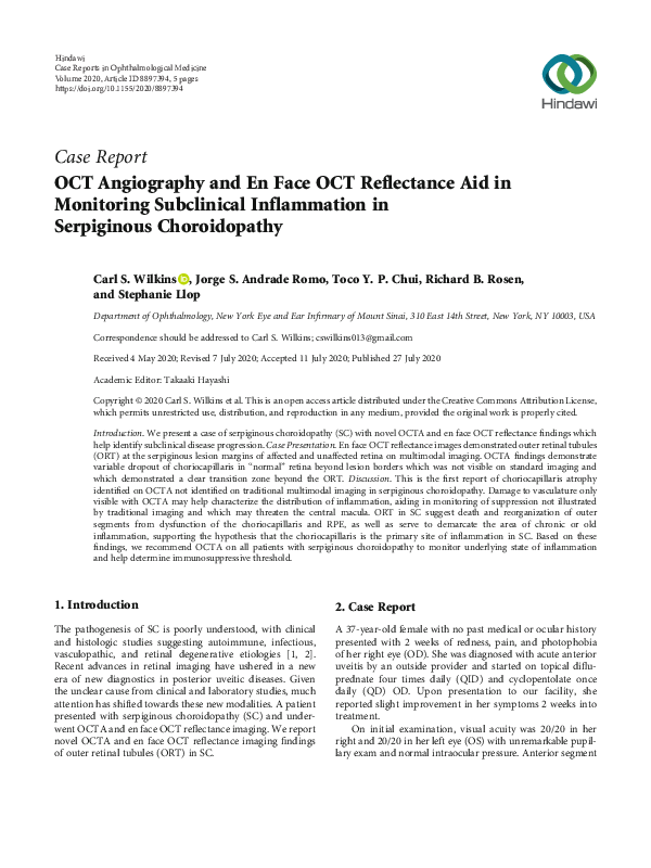 (PDF) OCT Angiography and En Face OCT Reflectance Aid in Monitoring ...