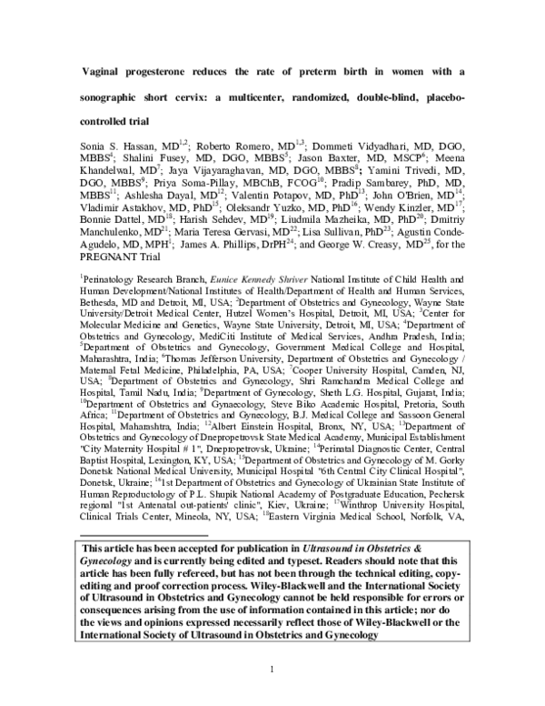 (PDF) Vaginal Progesterone Reduces the Rate of Preterm Birth in Women ...