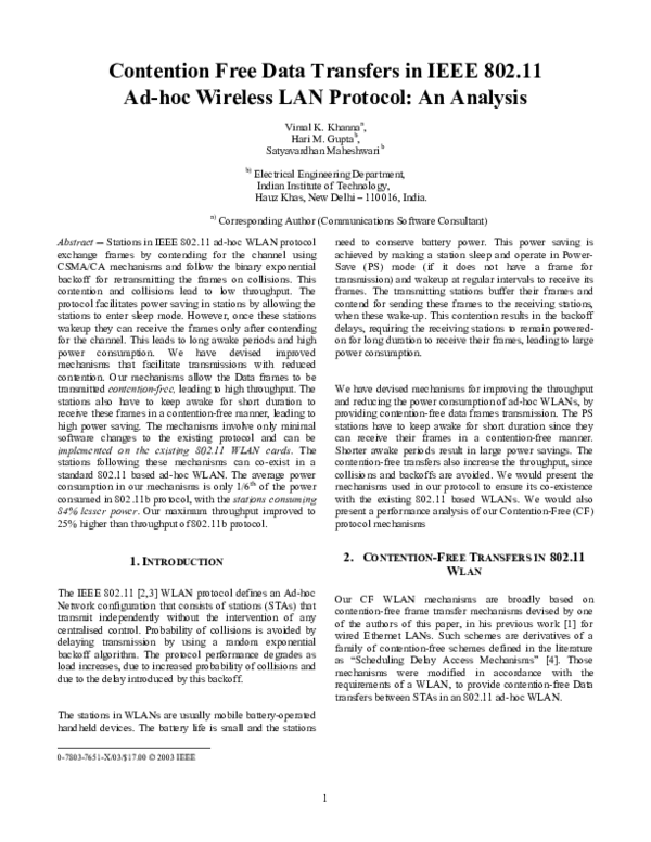 (PDF) Contention free data transfers in IEEE 802.11 ad-hoc wireless LAN ...