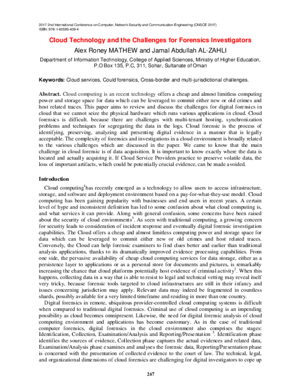 (PDF) Cloud Technology and the Challenges for Forensics Investigators