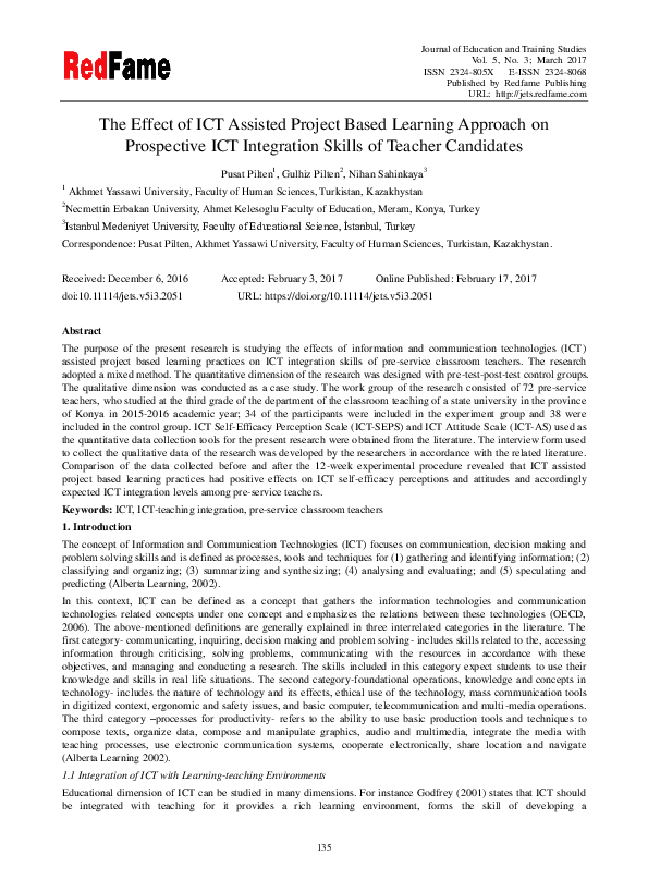 (PDF) The Effect of ICT Assisted Project Based Learning Approach on ...