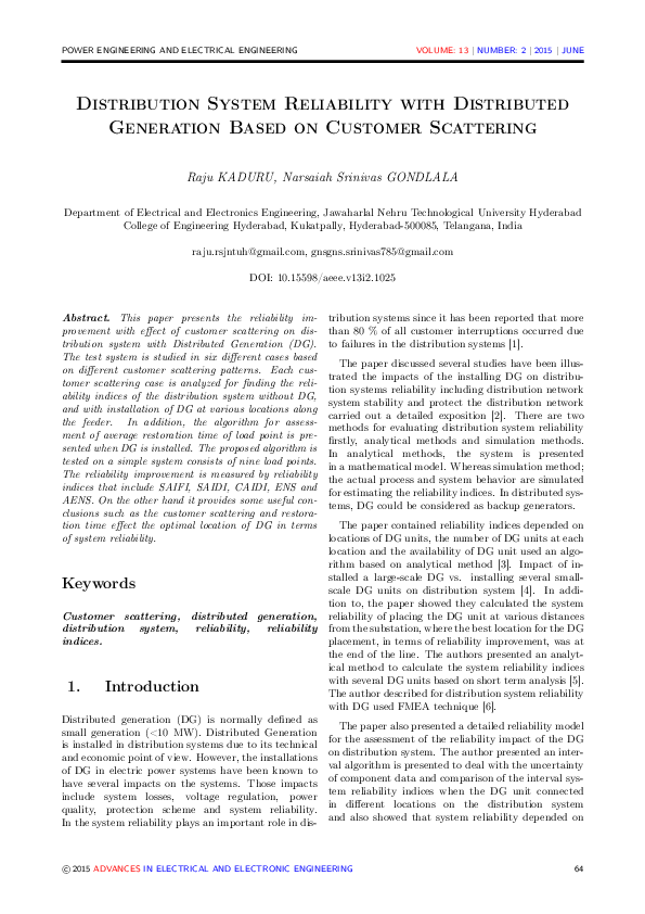 (PDF) Distribution System Reliability with Distributed Generation Based ...