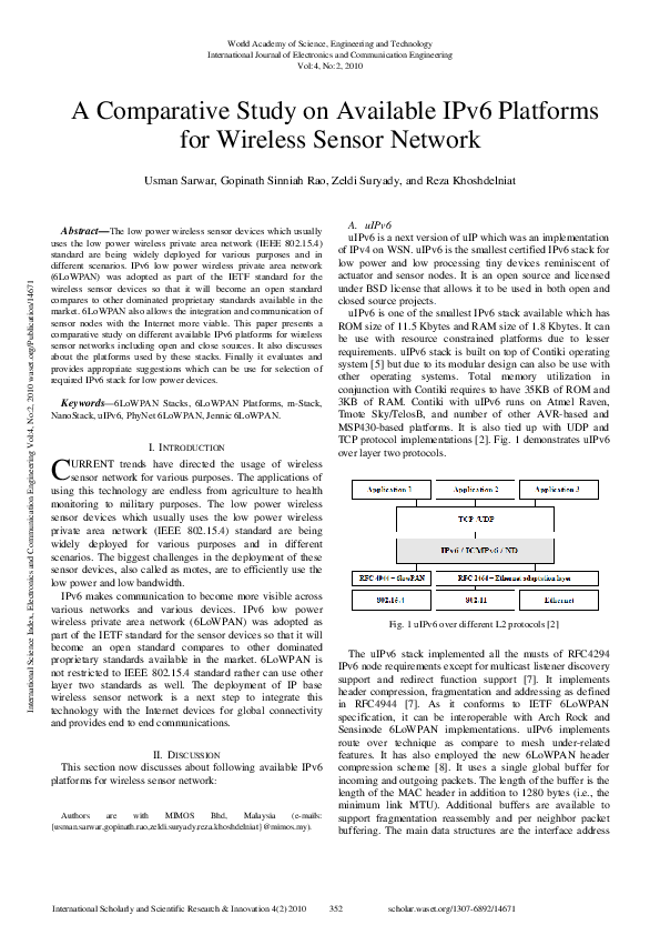 (PDF) A Comparative Study On Available Ipv6 Platforms For Wireless ...