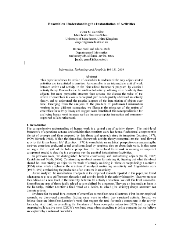 (PDF) Ensembles: understanding the instantiation of activities