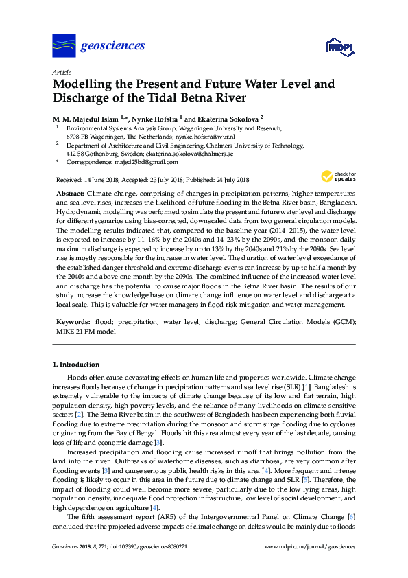 (PDF) Modelling the Present and Future Water Level and Discharge of the ...